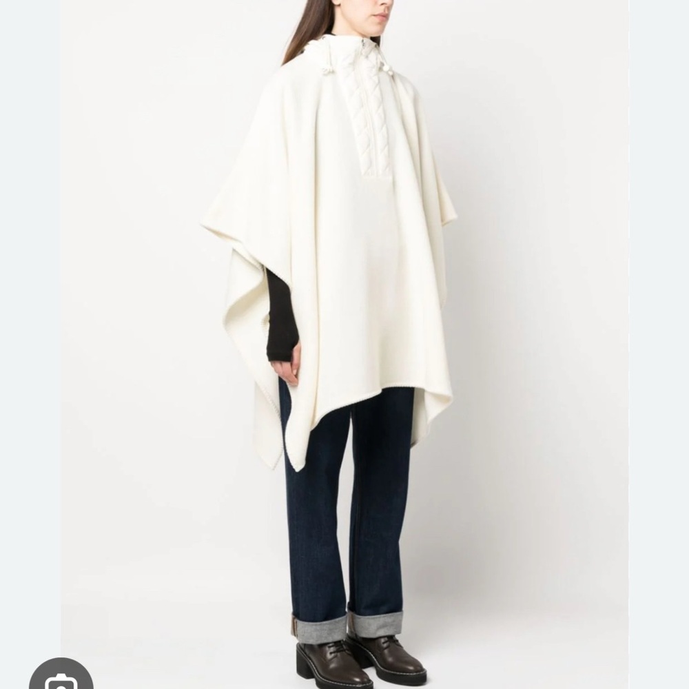 Moncler Hooded Long Wool Cape w/ Quilted Hood